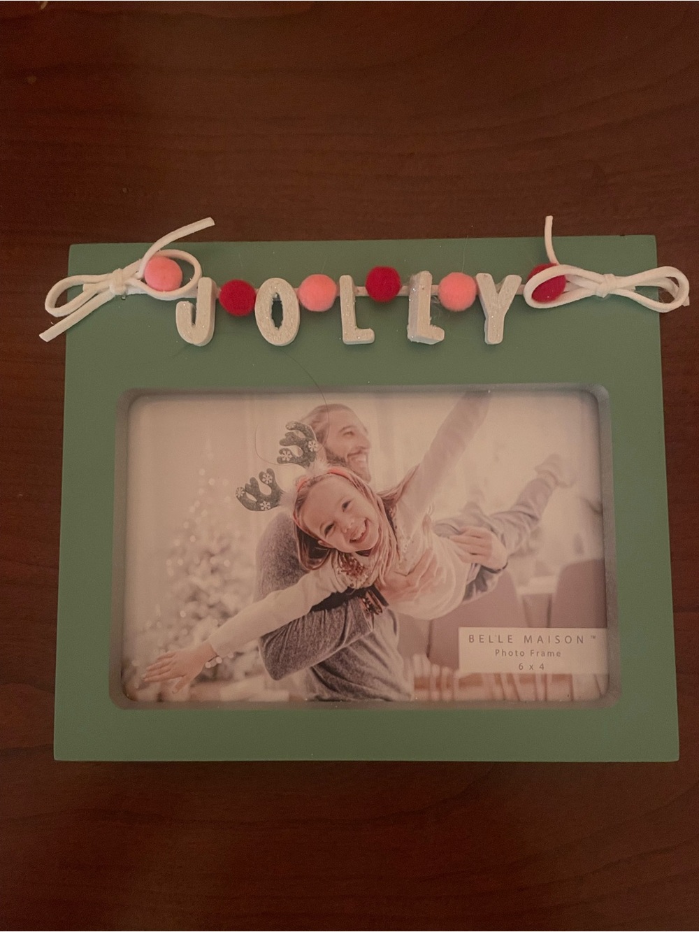 Source Unknown Green 'JOLLY' Holiday Photo Frame with Pink and Red Accents